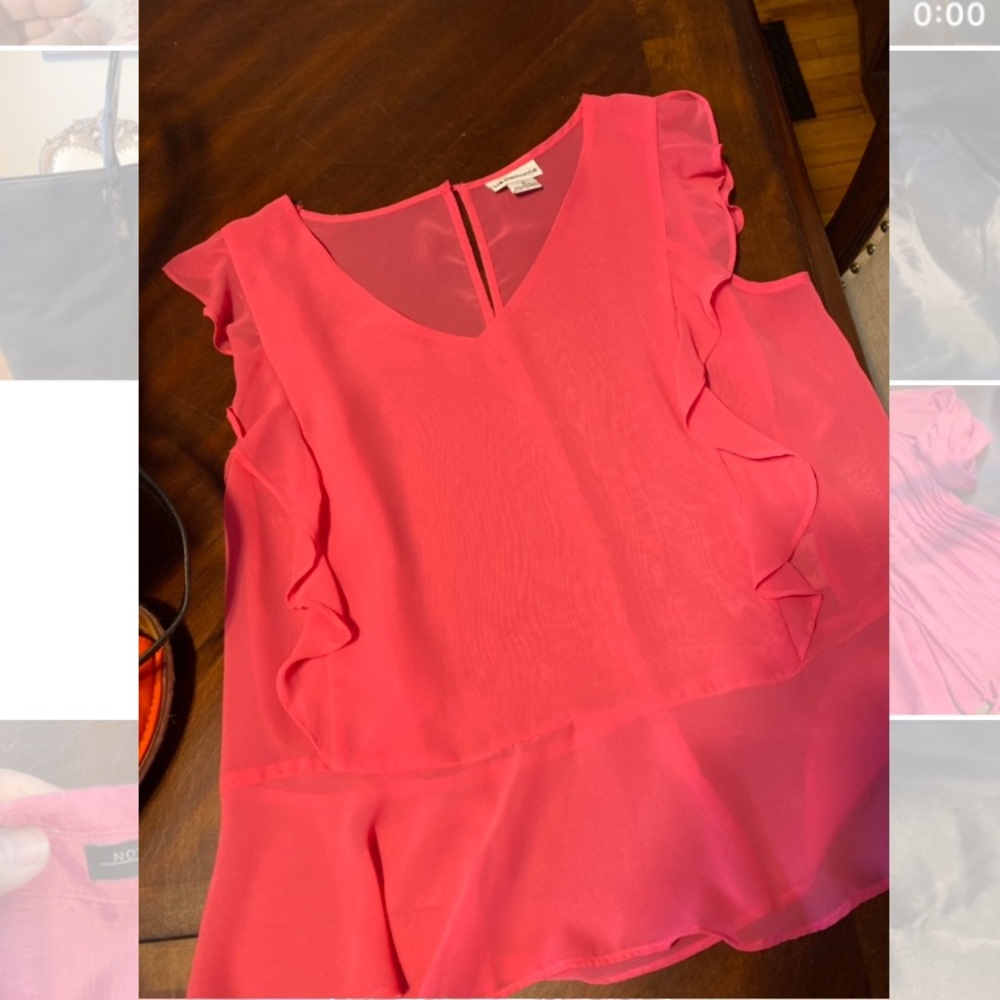 Liz Claiborne Pink Ruffled Peplum Sleeveless Blouse